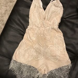 Tan/White Lace Romper